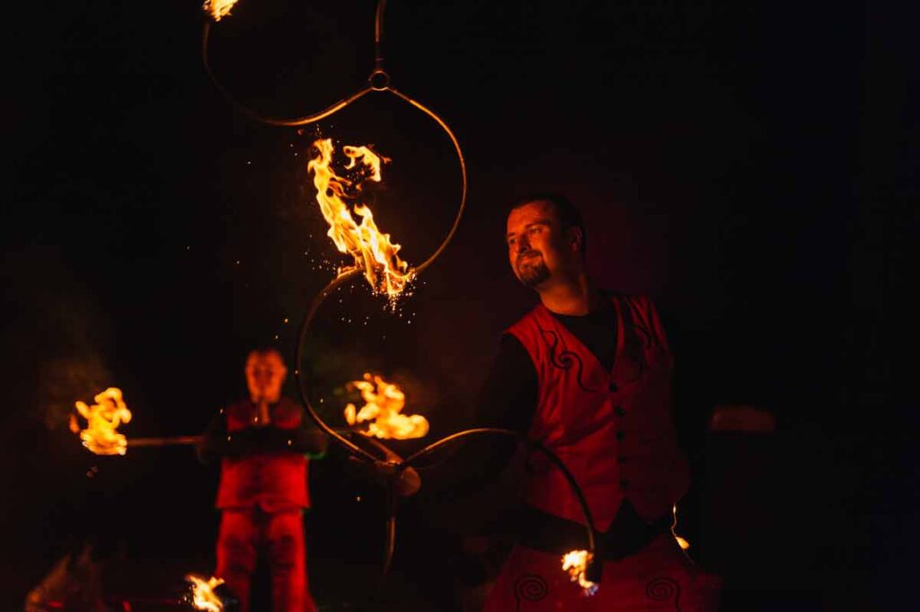 two fireartists show some hot fire shows